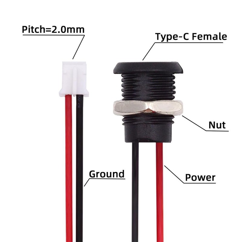 5pcs DIY Type C Female Socket 2Pin Header Wire Extension DC 5V Power Cord 17.5cm gallery