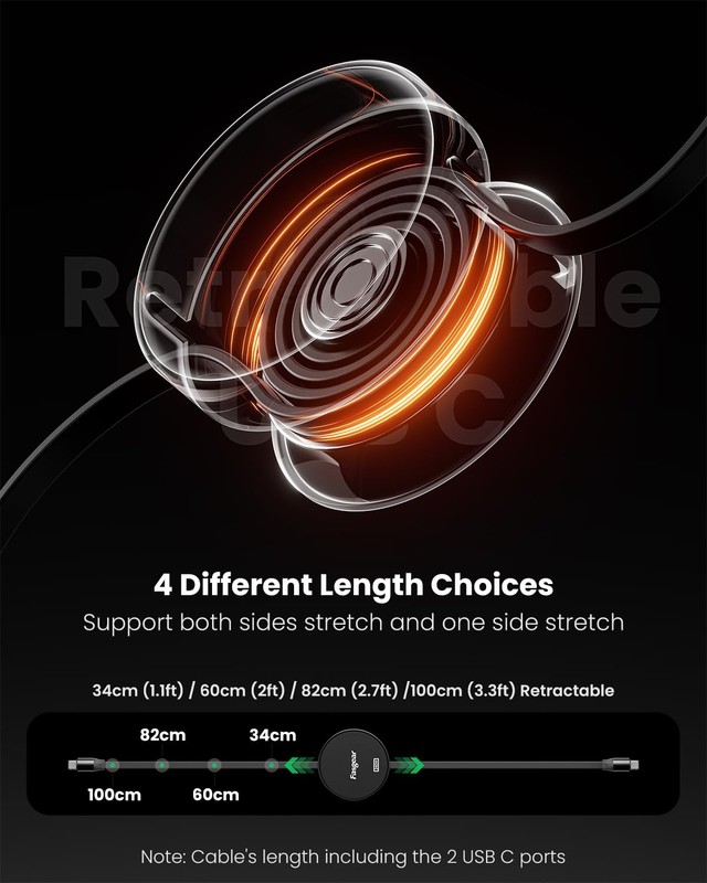 Retractable USB C Cable 240W 2 Pack 3.3ft Type C Cord 5A Fast Charging for US... gallery