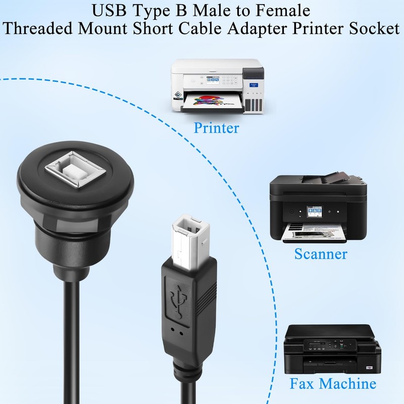USB Type B 2.0 Threaded Fixed Mount Printer Cable Adapter 30cm/11.8 Inch gallery