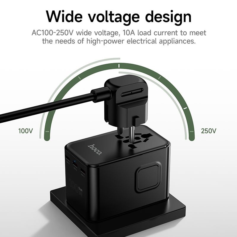 Hoco Travel Adapter 100W GaN with Fast Charging 4 Port Type-C and USB-A - Black gallery