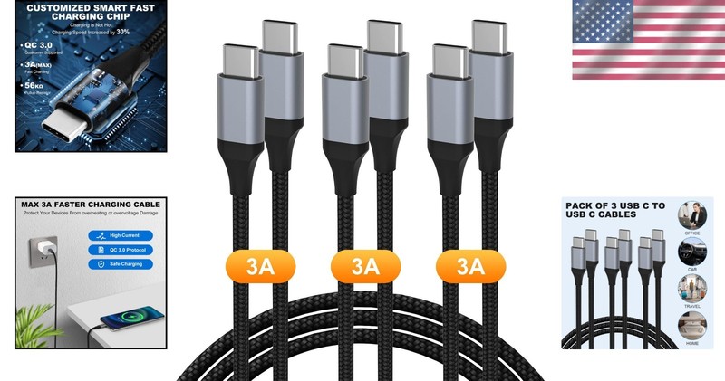Fast Charging USB Type C Cable 60W, 3-Pack (3ft/6ft/6ft) - High Speed & Durable gallery