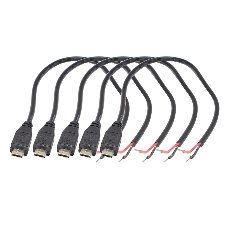 5 PCS Black Micro USB Male Plug Cable 12 Inch 30cm 5V 3A 22AWG Power Cord