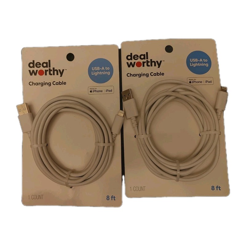 Two dealworthy 8' IPhone USB-A To Lighting Charging Cable MFi certified - White