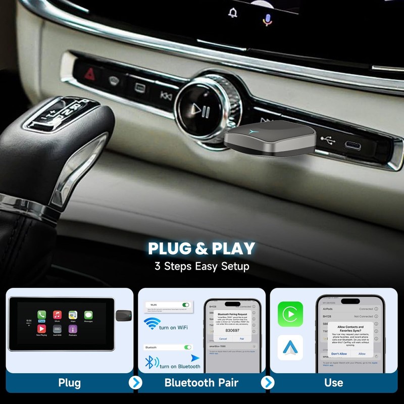 Mini Wireless CarPlay Adapter for iPhone 2025 Upgraded, Plug & Play, No Laten... gallery