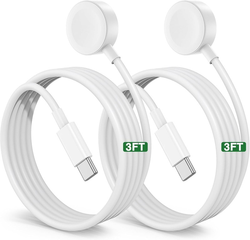 White 3FT USB C iWatch Magnetic Charger 2 Pack