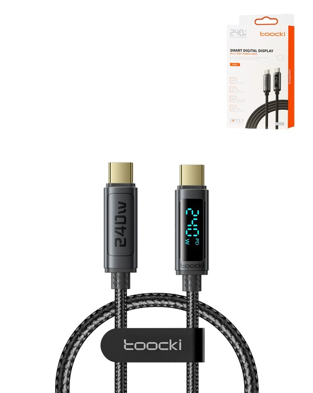 Toocki USB C-C Super Fast Charging Data Cable with Display (GRAY) (240W) (3ft)