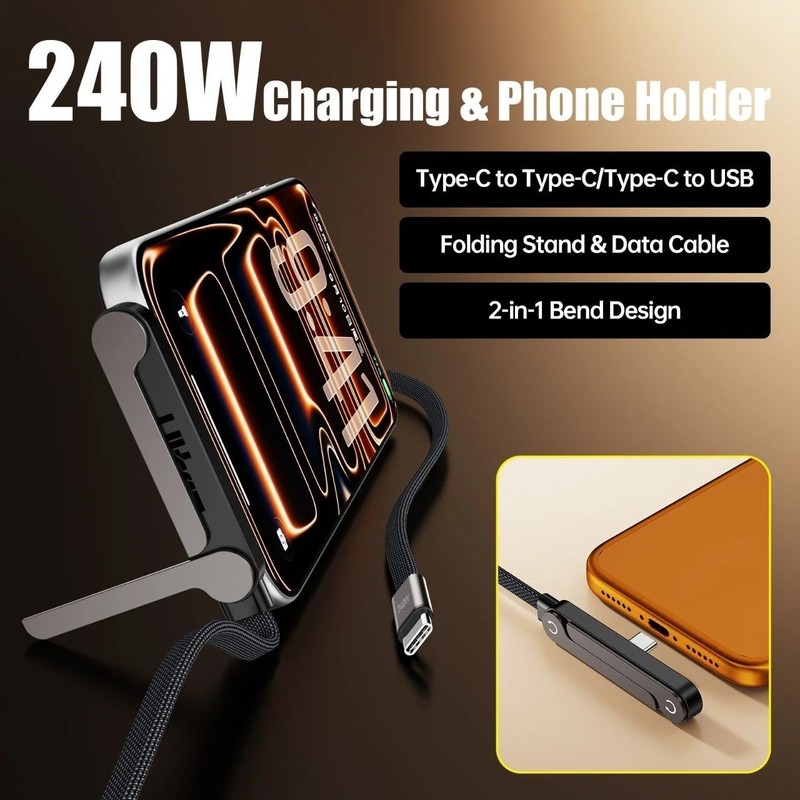 2in1 Invisible Holder Charger Cable–240W Fast Charging Cord with Phone Stand Lot gallery