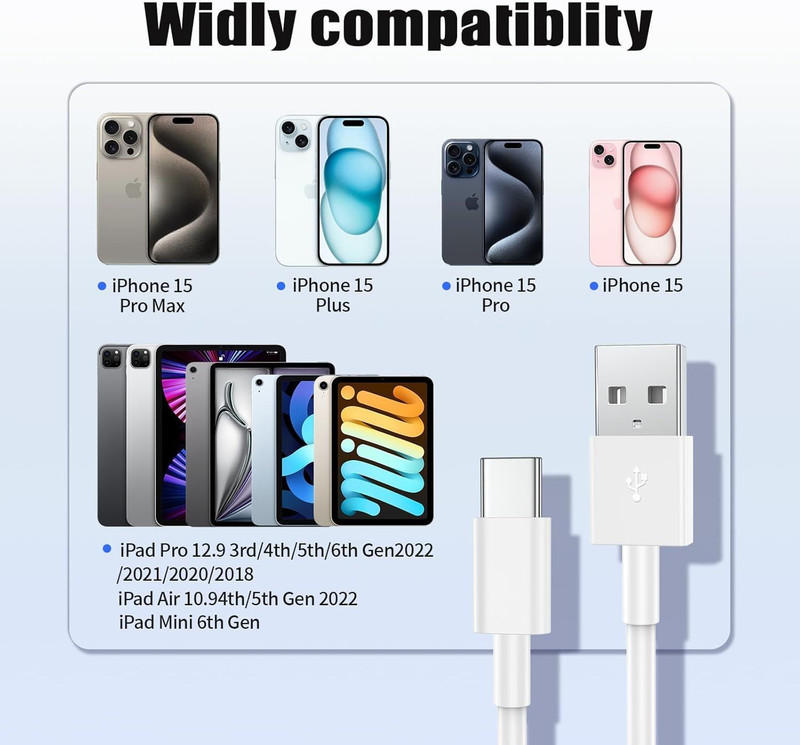 2Pack 3ft Car Carplay Cable for Apple iPhone 17 Pro Max/17 Air/16 3FT, White gallery