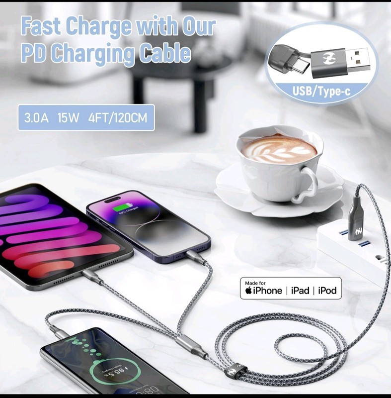 IDISON Multi Charging Cable (4ft 2Pack), 3 in 1 Grey-4ft-2Pack gallery