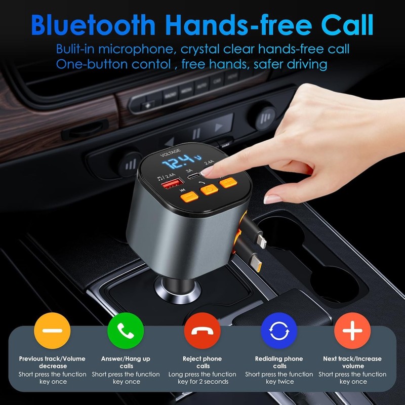 Retractable Car Charger,5 in 1 Fast Cars Phone Charger Small, Black gallery