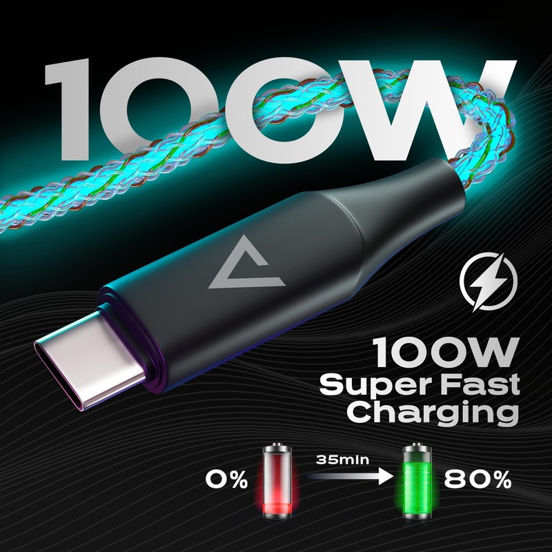 Light Up Charger Cable - GloBright Braided Charging Cable, Glowing Super Fast... gallery