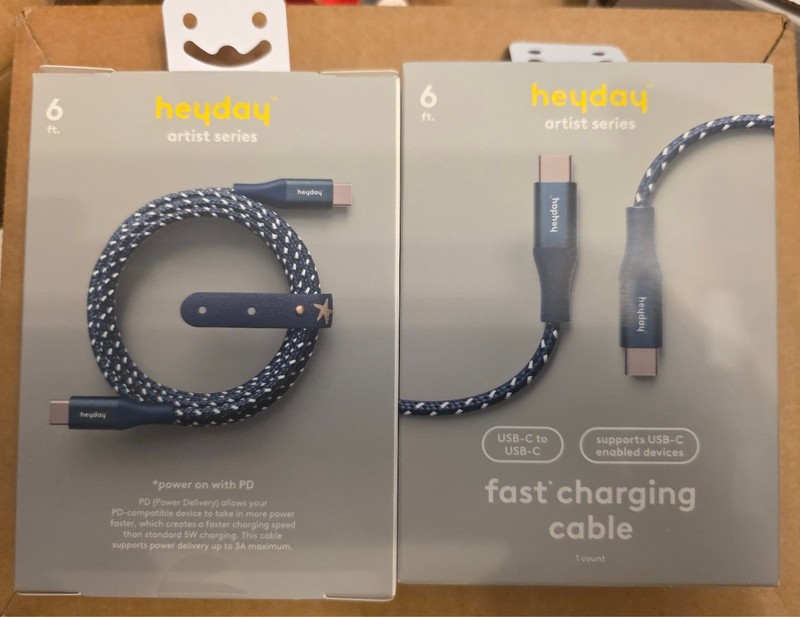 Lot of 2 heyday Artist Series Blue 6’ USB-C to USB-C Braided Cable NEW