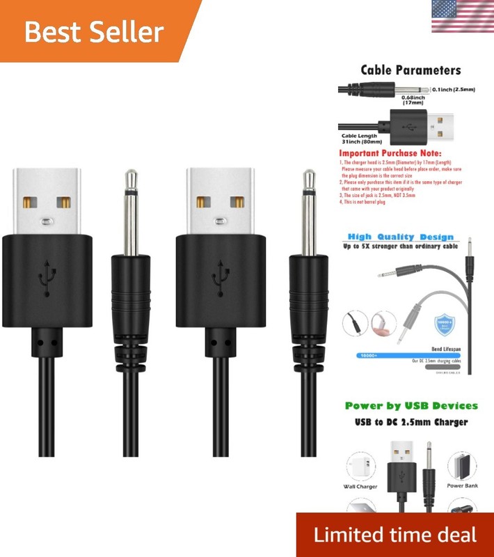 2 Pack 2.7ft Replacement DC Charging Cable, USB to DC 2.5mm Fast Charger Cord…