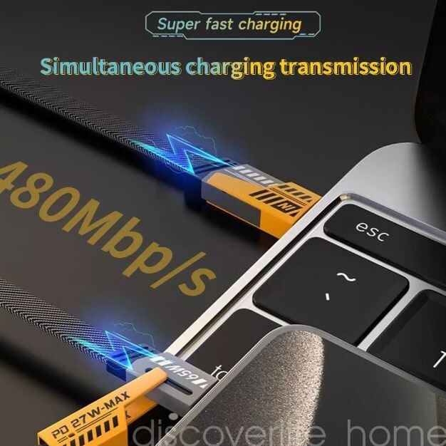4 in 1 USB Fast Charging Cable Dual Type C PD 27W 65W Charger Data Cord for iOS gallery