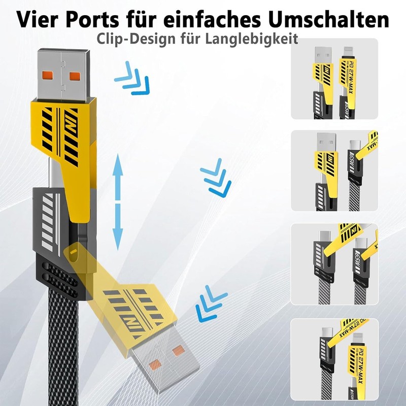 2pc 4 in 1 Multiple Charging Cable 6.65 Ft Fast Charge Cord 65W USB C USB A & IP gallery