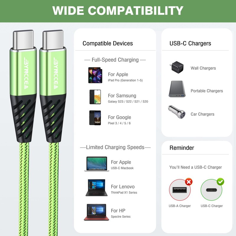 USB C Cable to USB C Charger Cable 4-Pack 10ft Fast Charging USB C Cable, Nyl... gallery