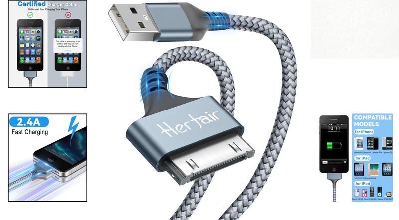 Universal 30 Pin Braided Charging Cable – Fast Charging for Old Apple Devices gallery