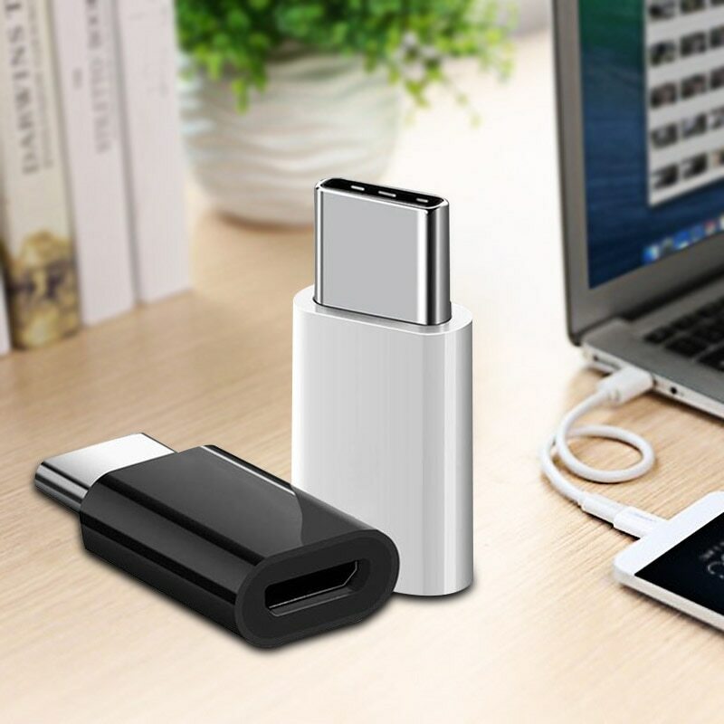USB Type C Male to Micro USB Female Adapter OTG Converter (Black) Pack of 2