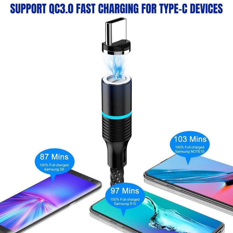 3 Pack 3/6Ft 360° Magnetic 3A Fast USB Type C Charger Charging Cable For Samsung gallery
