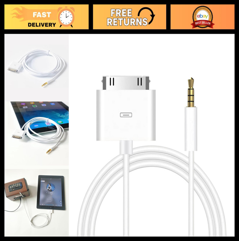 30-Pin to 3.5mm Aux Cable, Dock Connector to Aux-in Audio for iPhone/iPod/iPad –