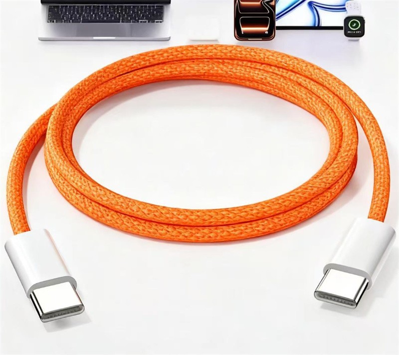 3 Pcs Nylon Braided Durable Type-C To Type-C Cable Fast Charging Orange USB-C