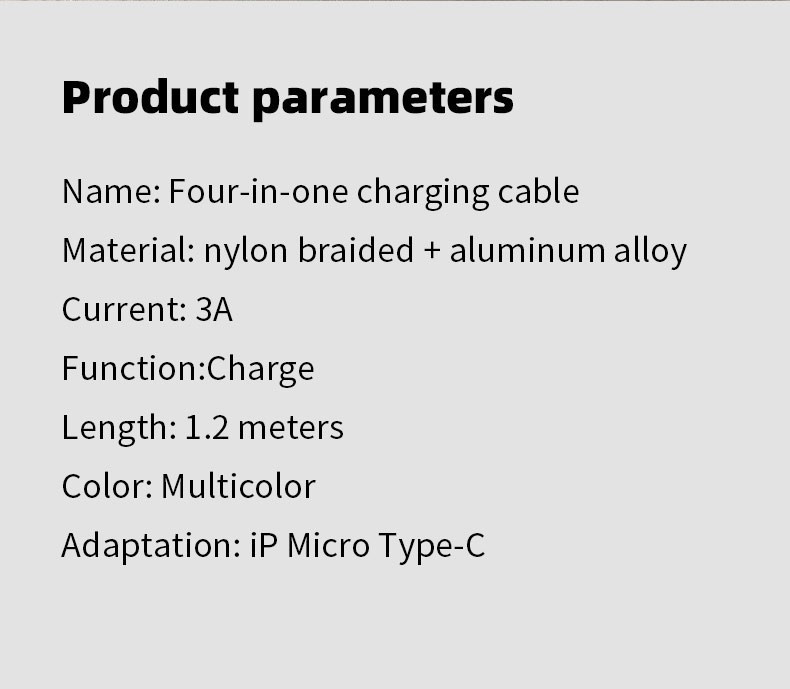 4 In 1 Heavy Duty Nylon Type-C ,iPhone, Micro, 3ft, 1.2m gallery