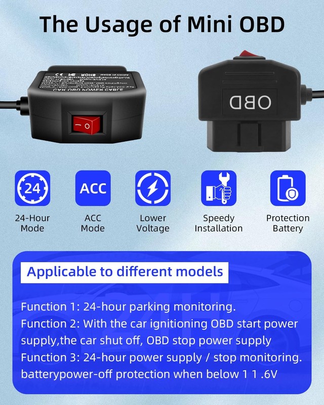 90 Degree Right Angle Mini USB to OBD2 Dash Cam Power Cable Adapter gallery