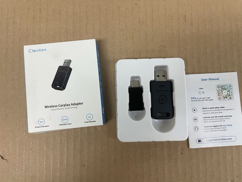 CarPlay Wireless Adapter No Latency Auto Connect USB A/C Black gallery