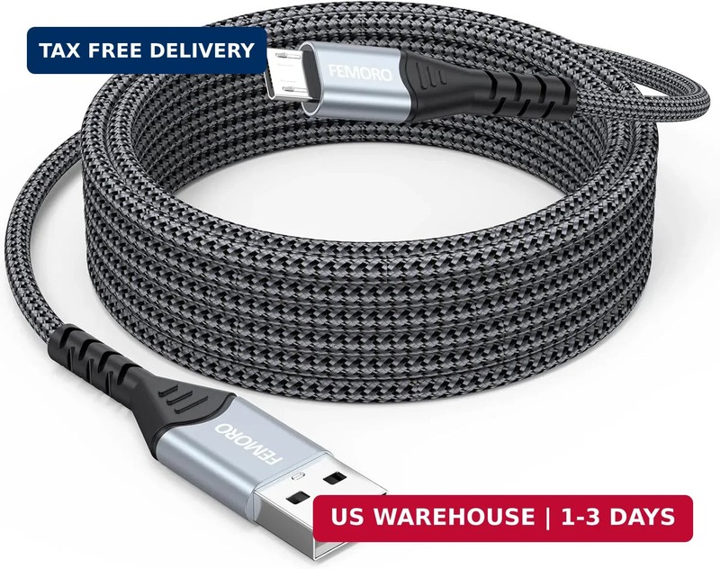 FEMORO Micro USB Cable 20 Ft, Extra Long MicroUSB Braided Charging Cord for PS4