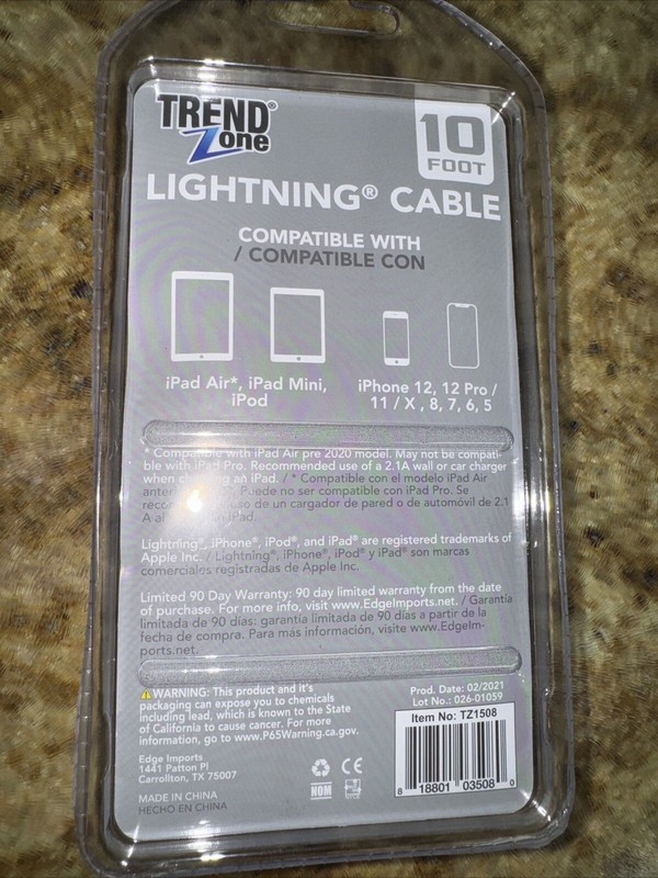 Trend Zone 10 Ft Fast Charge USB Cable For iPhone, iPad, iPod And iPad Air NWT gallery