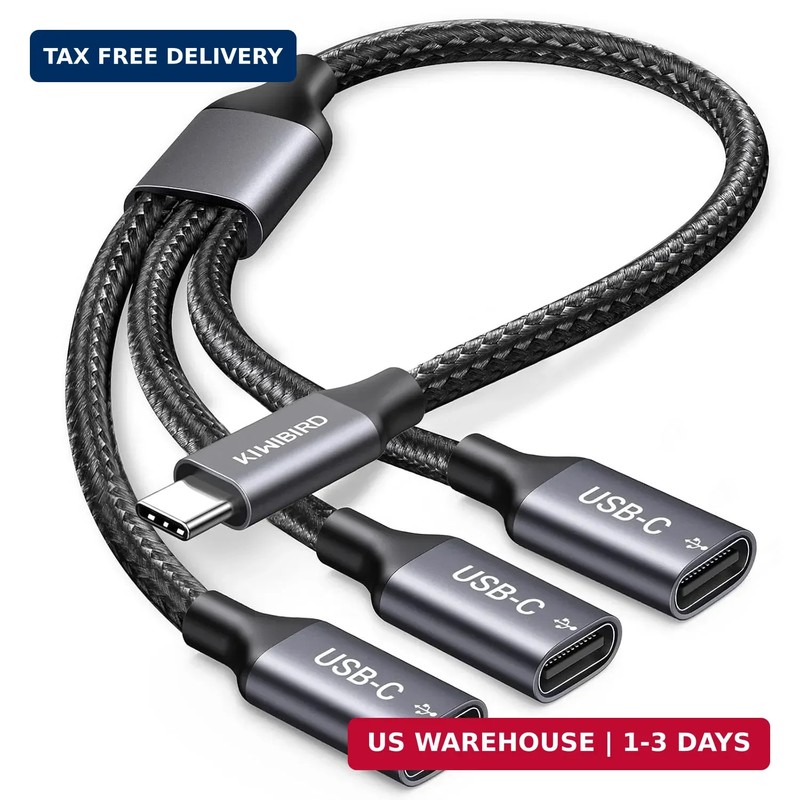 KiwiBird USB C Splitter 1 in 3 Out, USB Type C Splitter, USBC Male to Multi Type