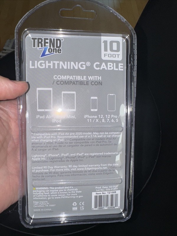 Trend Zone 10 Ft Fast Charge USB Cable For iPhone, iPad, iPod And iPad Air NWT gallery