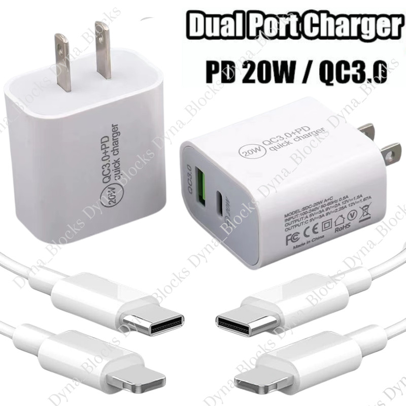 20W PD QC Power Adapter Cube Fast Charger For iPhone 14 13 12 11 XR 8 USB C Cord