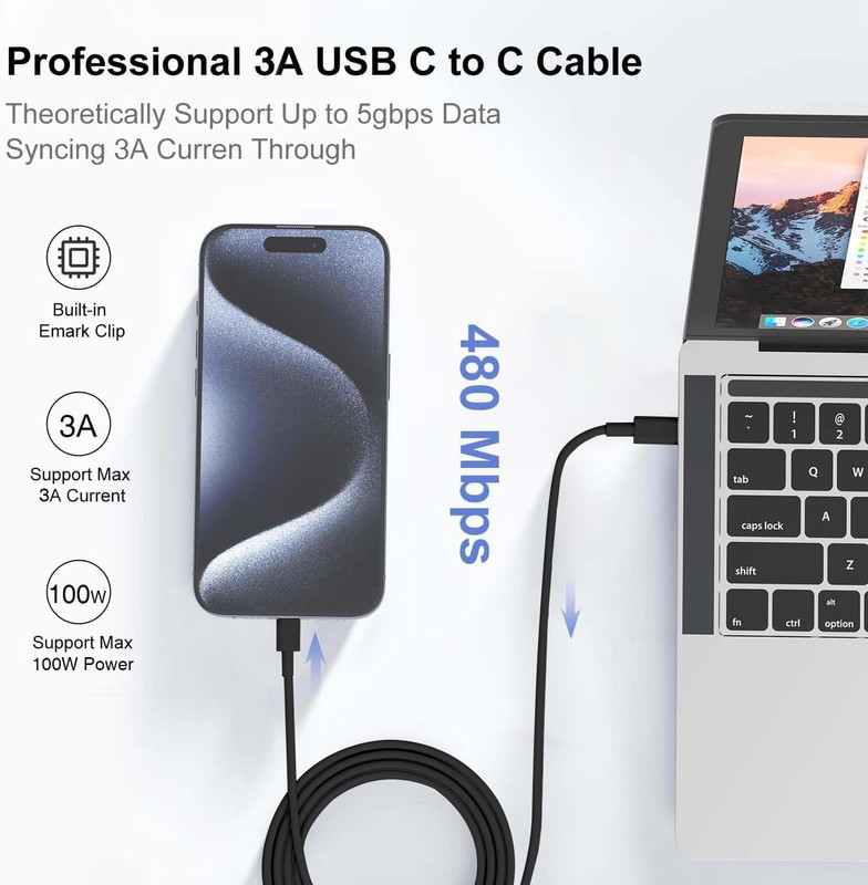USB C Charging Cable 100W MFi Certified for MacBook iPhone 16 15 Pro Max Galaxy gallery