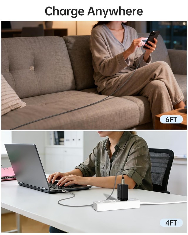 6FT USB C to USB C Cable Fast Charge, Silver Zinc Alloy & Nylon Braided Cable... gallery