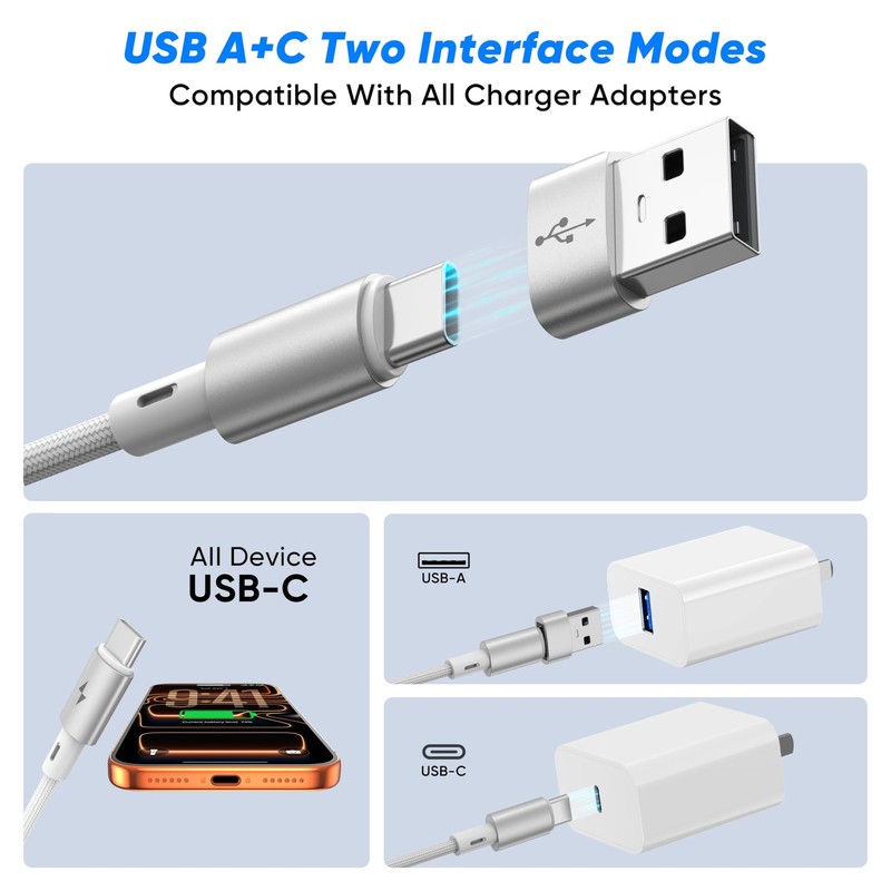 USB C Splitter Multi Charging Cable [2Pack 5ft], USB A/C to USB C QC 3.0 Fast... gallery