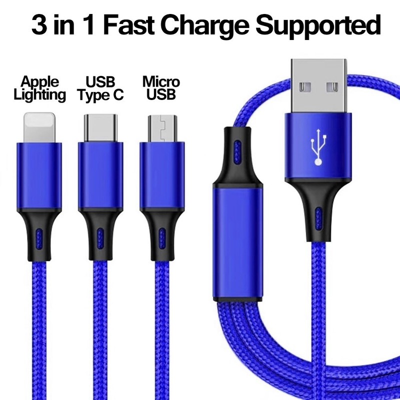 Durable 3in1 Fast Multi-Charging Cable for Android, Micro-USB, and iPhone, 3ft gallery