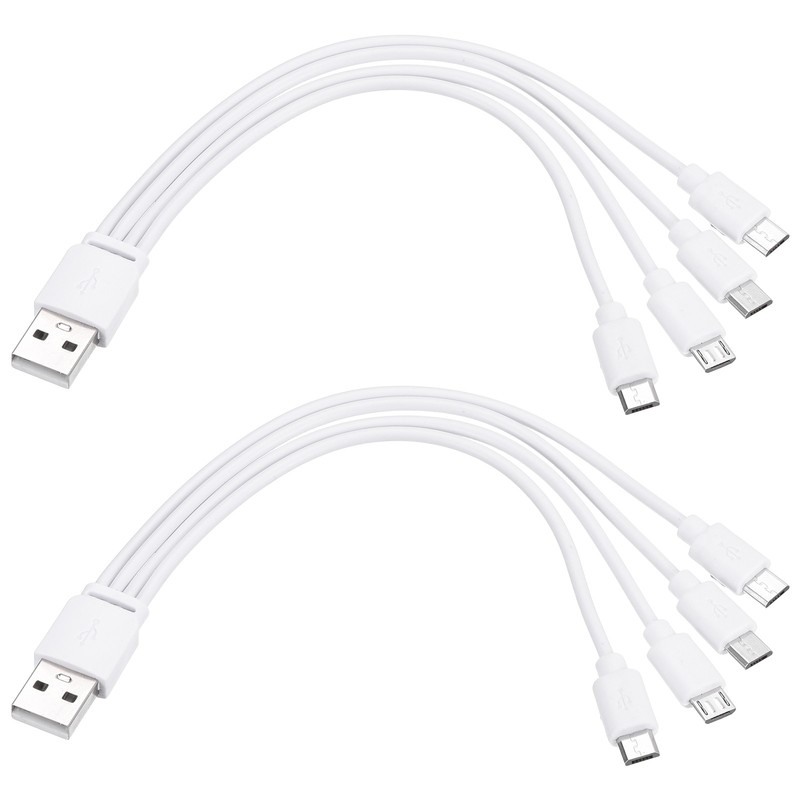 2Pcs Multi Charging Cable, 4 in 1 USB A to Micro USB Splitter 8″, White