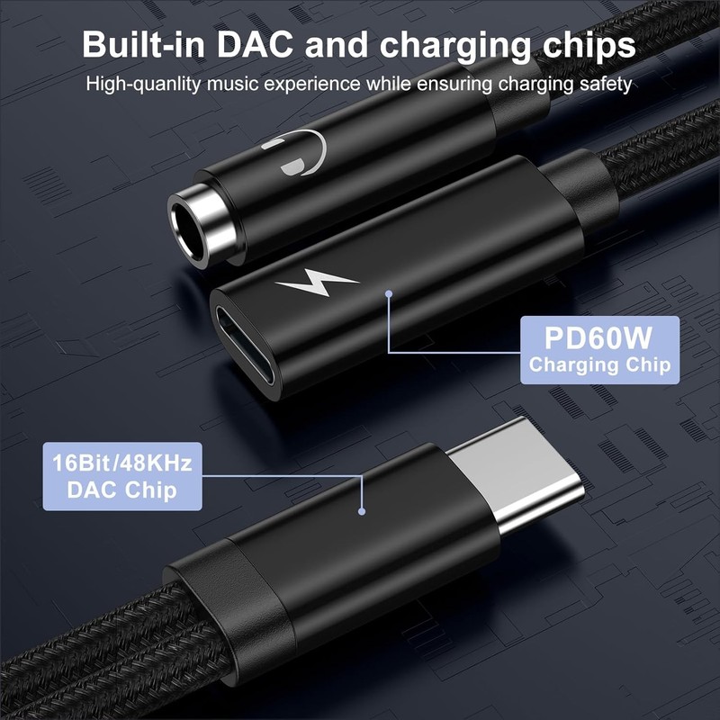Adaptador para auriculares USB C a 3,5 mm con adaptador de carga rápida de 60W gallery