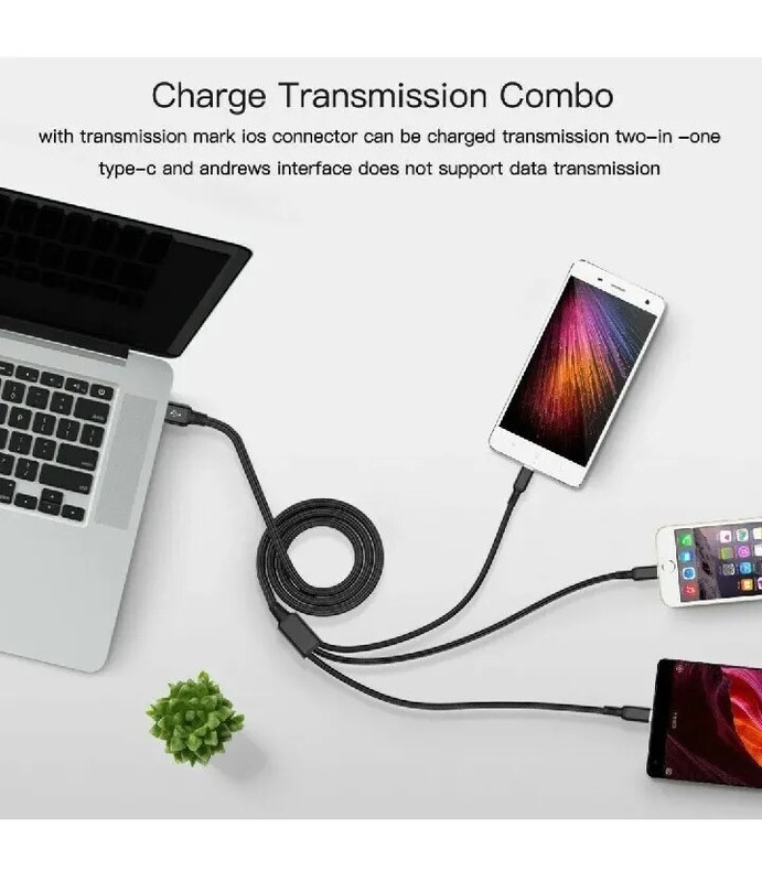 3 in1 Fast Charger Multi Braided For iPhone USB Cable Charger and Type C Android