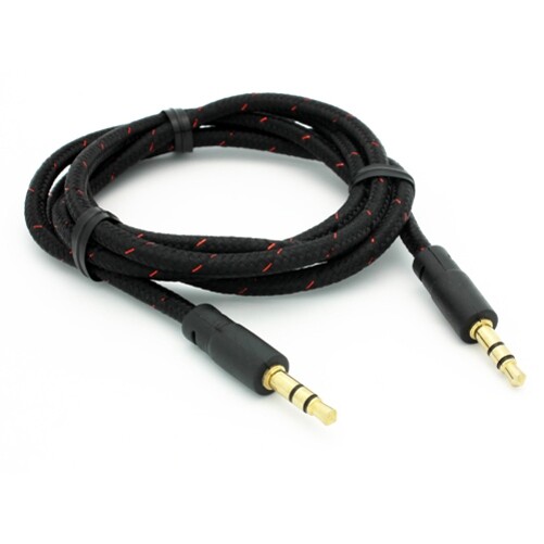 Black Braided Aux Cable Car Stereo Wire Audio Speaker Cord 3.5mm for Smartphones