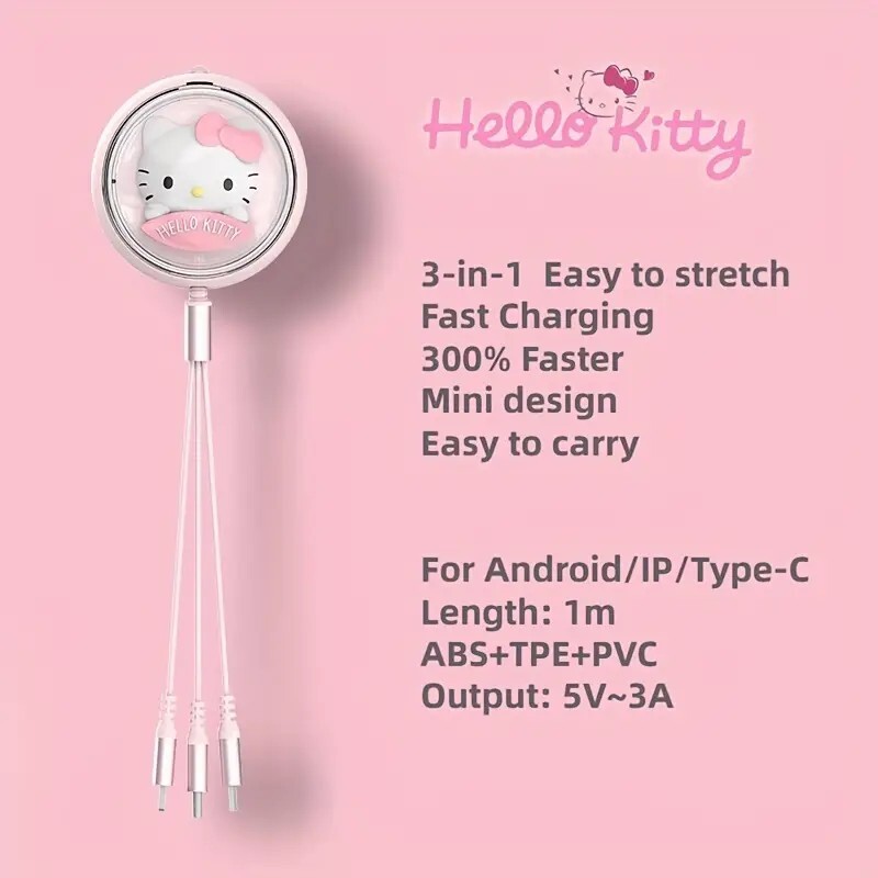 3 In 1 Charging Cable 5 pieces Gift Set 2 Rabbit, 1 Hello Kitty, 1 Gold, 1 Pink gallery