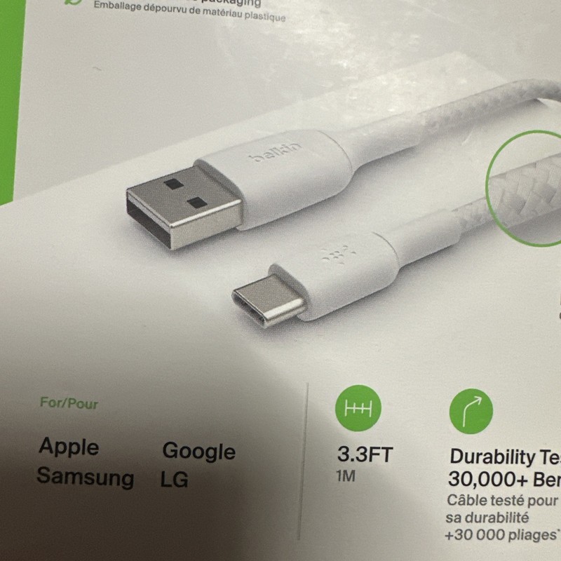 Belkin Charging Braided Cable USB-A to USB-C 3.3 feet White gallery