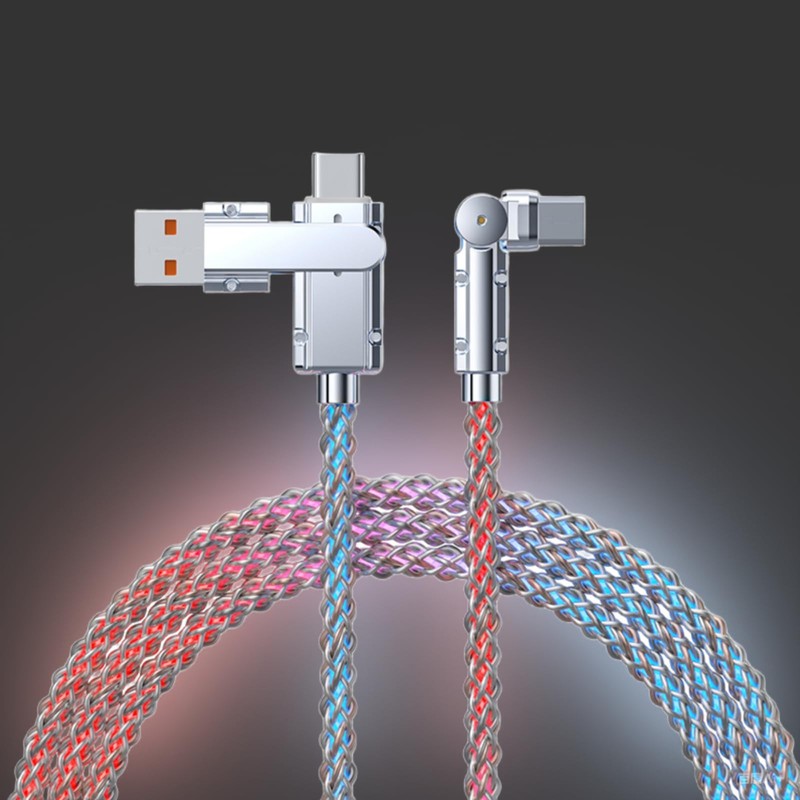 66W 2 in 1 LED Light Up Charging Cable,180° RGB Flowing LED Glowing Fast Char...