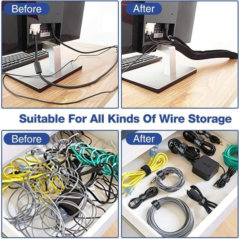 4PCS Management Sleeve with 10PCS Cable Tie, 20 inch Cord Organizer with Zipper gallery