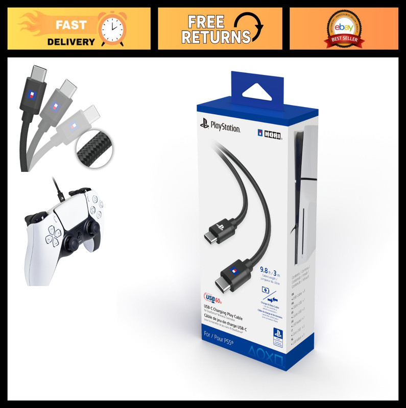 USB-C Charging Play Cable for DualSense Controller - Fast Charge, Data Sync, 10f