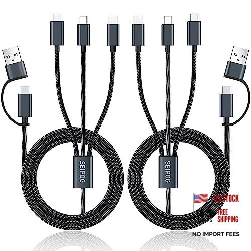 Multi Charging Cable 5 in 1, 2PCS 4FT USB C/A Multi Charger Cable to Type