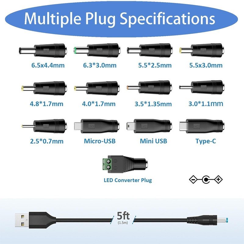 5V USB to DC Power Cable, Universal DC 5.5x2.1mm Plug Jack Charging Cable wit... gallery
