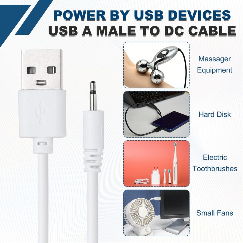 2Pcs 2.6FT DC Charging Cable, USB to DC Power Cable 2.5mm l 10mm, White gallery