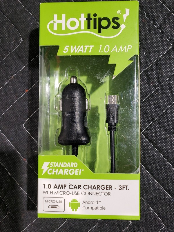 Hottips 5 Watt 1.0 Amp Car Charger ~ 3 ft ~ Android Compatible